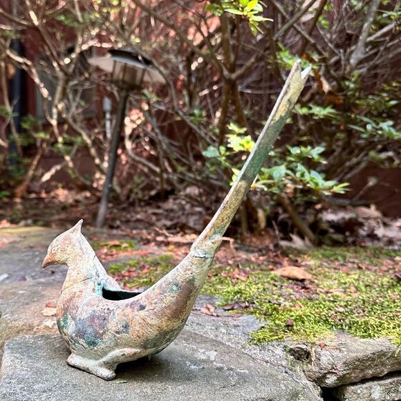 Vintage Weathered Cast Iron Japanese Koro Bird Pheasant Planter incense holder - Picture 2 of 11